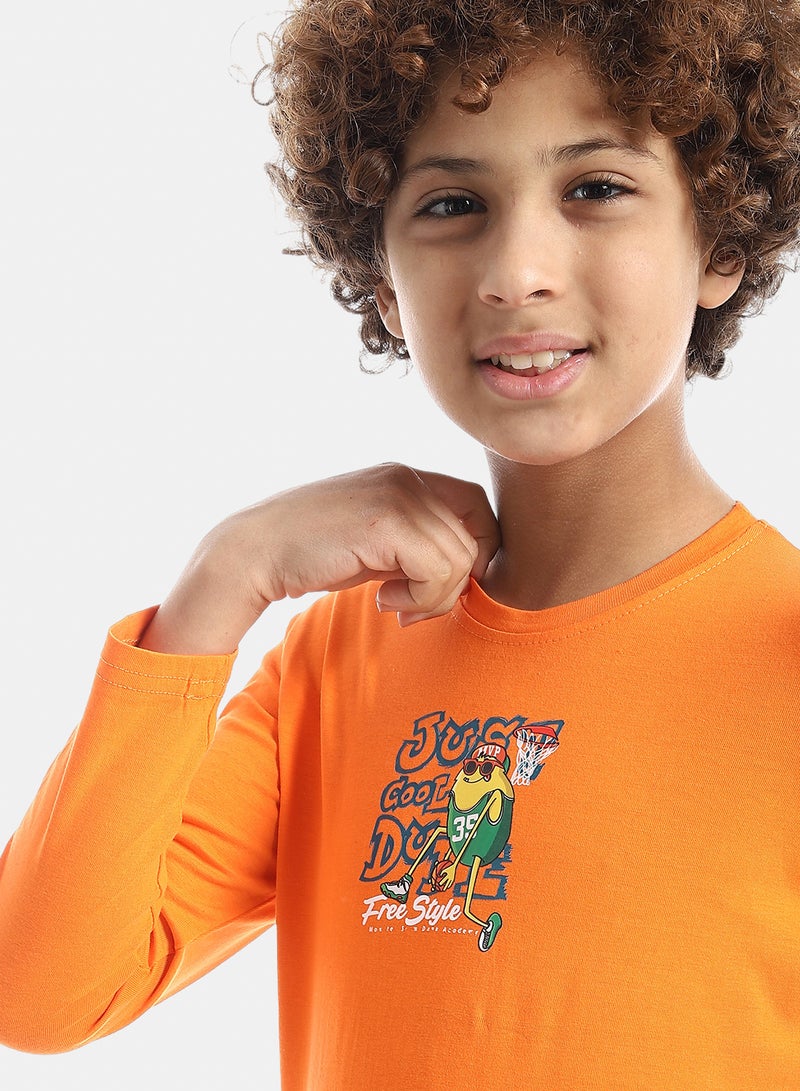 Andora Boys Printed Long-Sleeve Shirt_Orange - Image 4